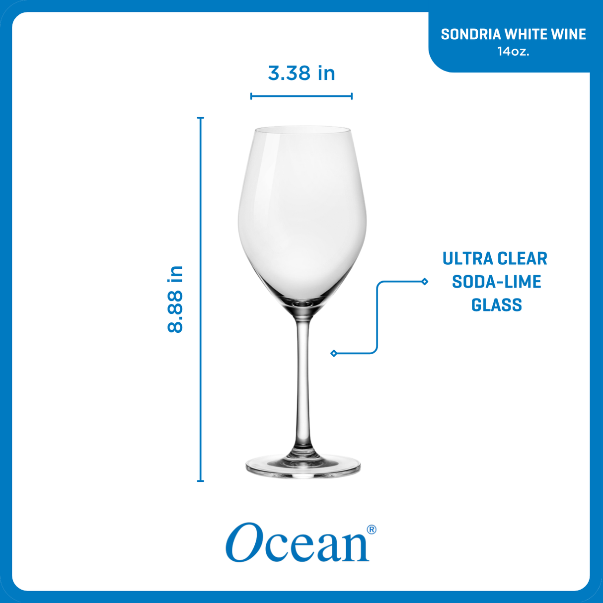 Ocean Glass Sondria White Wine Glasses (4-pieces), 14-ounce, Dishwasher Safe