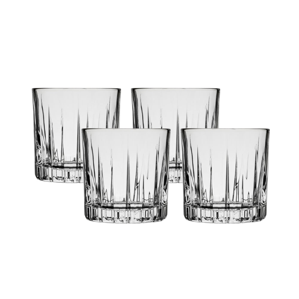 Ocean Glass Traze PRE Rocks Glasses (4-Pieces), 12-ounce, Dishwasher Safe