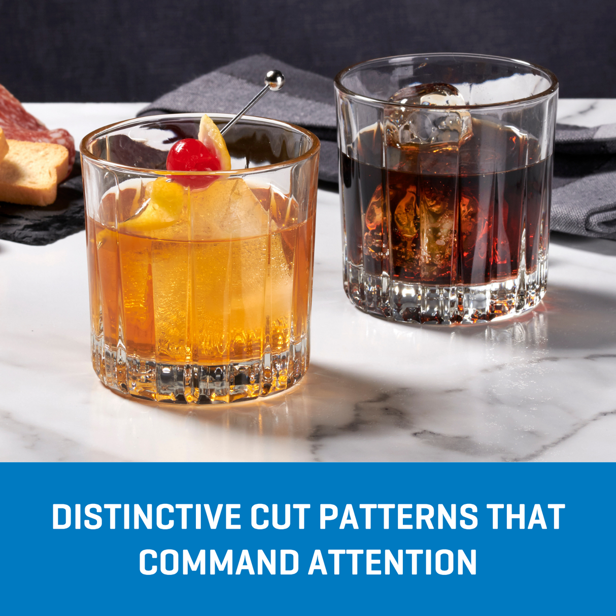 Ocean Glass Traze PRE Rocks Glasses (4-Pieces), 12-ounce, Dishwasher Safe