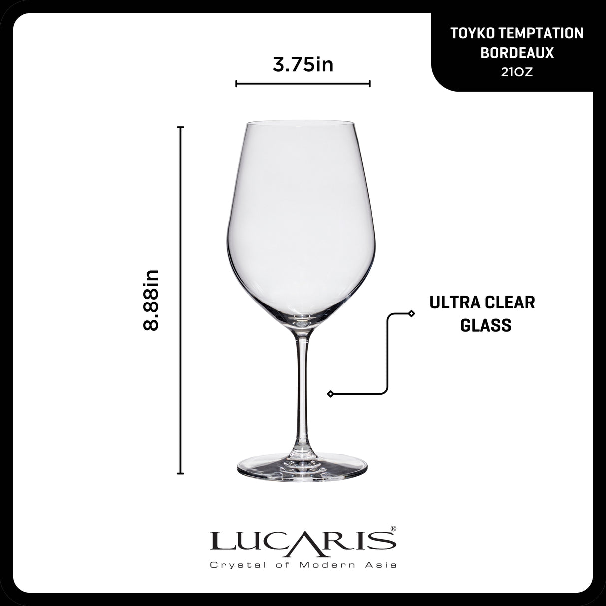 Lucaris Tokyo Temptation Bordeaux Glasses (4-Pieces), 21-ounce, Dishwasher Safe, Lead-free Crystalline