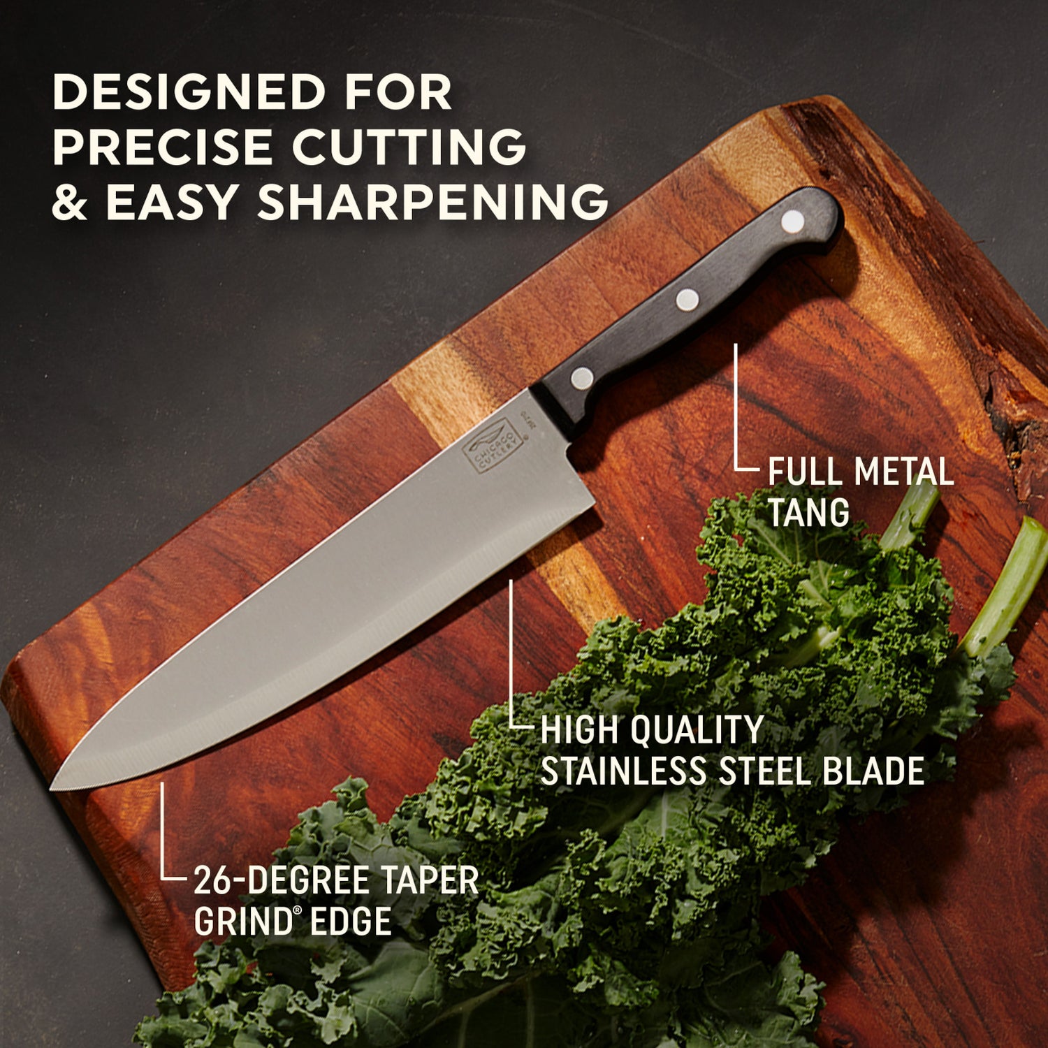 Essentials Chef Knife designed for precise cutting & easy sharpening