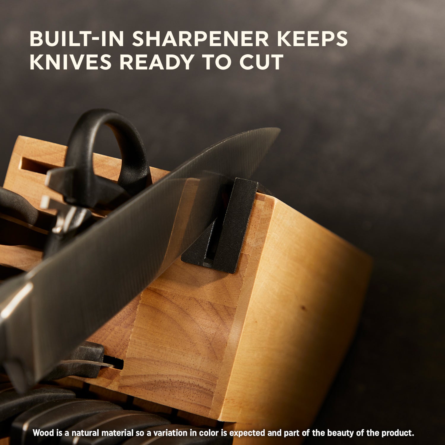 text built-in sharpener keeps knives ready to cut