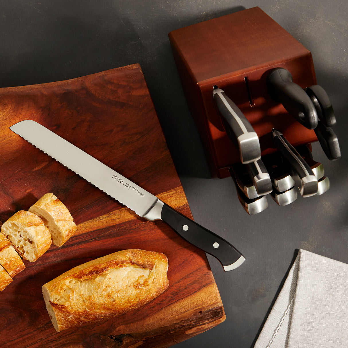 Armitage bread knife on cutting board with bread