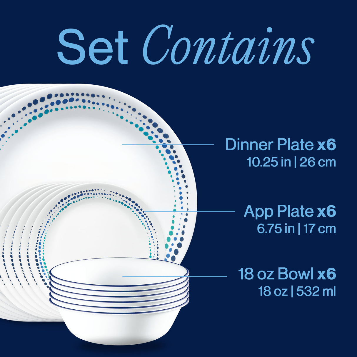 Corelle® Ocean Blues 18-piece Dinnerware Set, Service for 6
