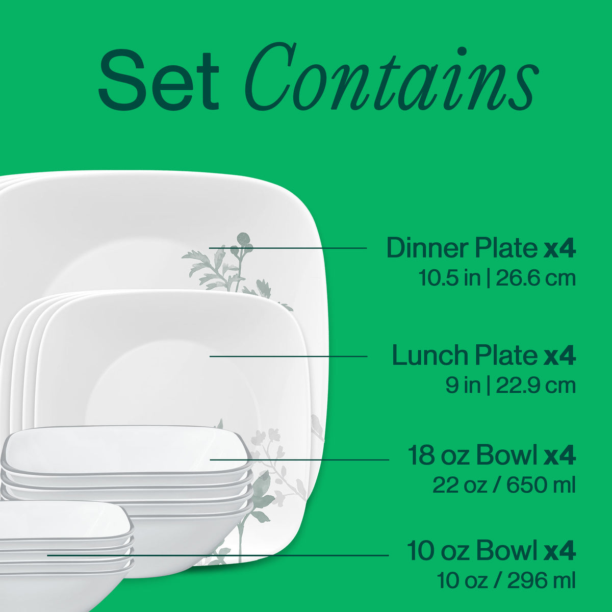 Corelle® Amalie Dinnerware Set – Service for 4 + Appetizer Plates