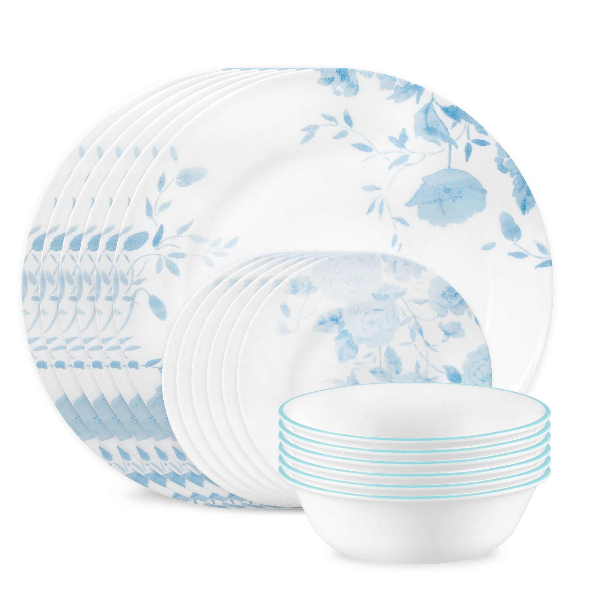 corelle食器セット 白地に青い花模様 Blue Floral 18-piece Dinnerware Set for 6 | Corelle® Blue Bouquet
