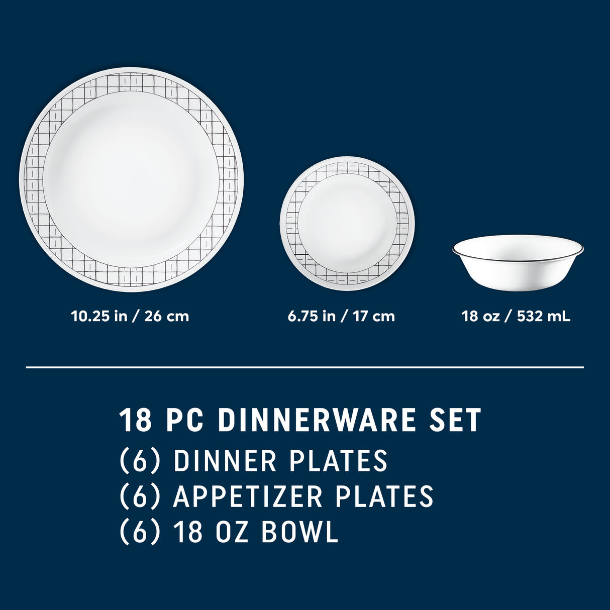 Corelle® Delicate Grid 18-piece Dinnerware Set, Service for 6