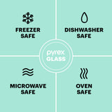 text Pyrex glass freezer, microwave, dishwasher & oven safe