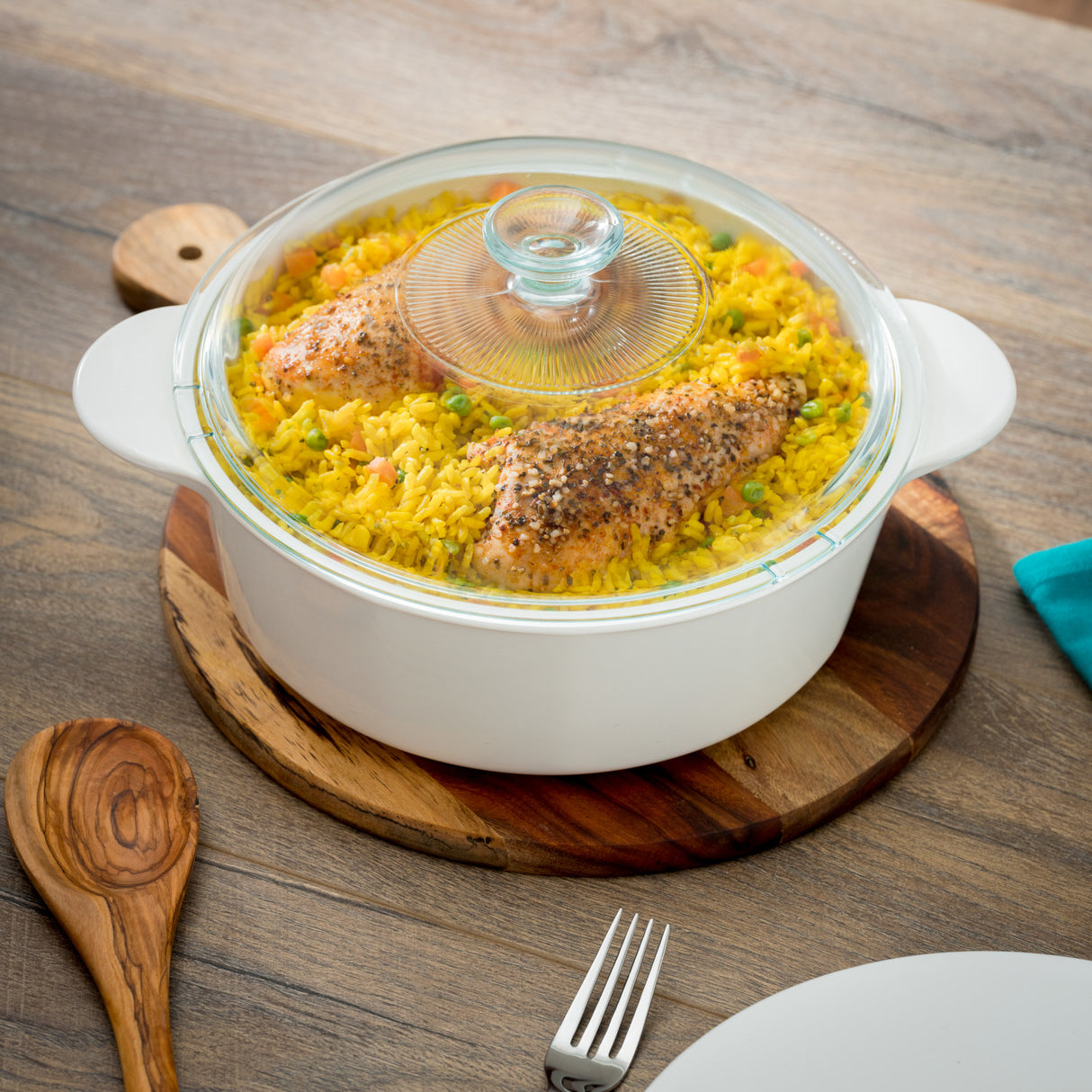 Pyroceram 3.25L casserole with food inside