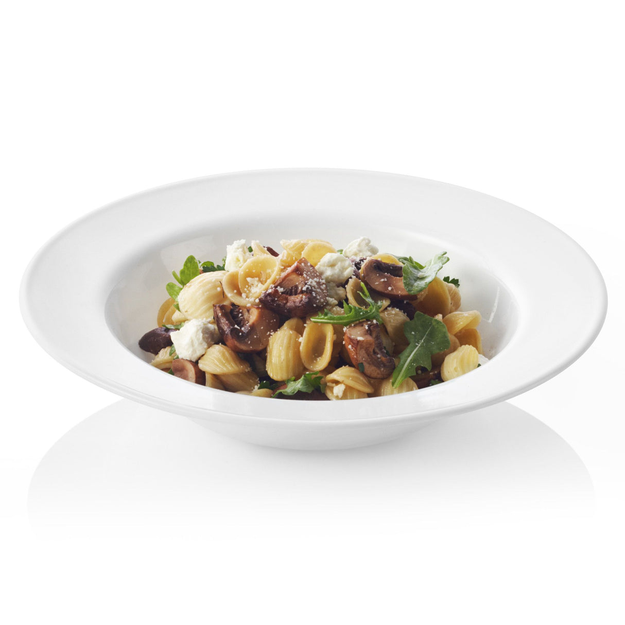 Dazzling white meal bowl showing pasta