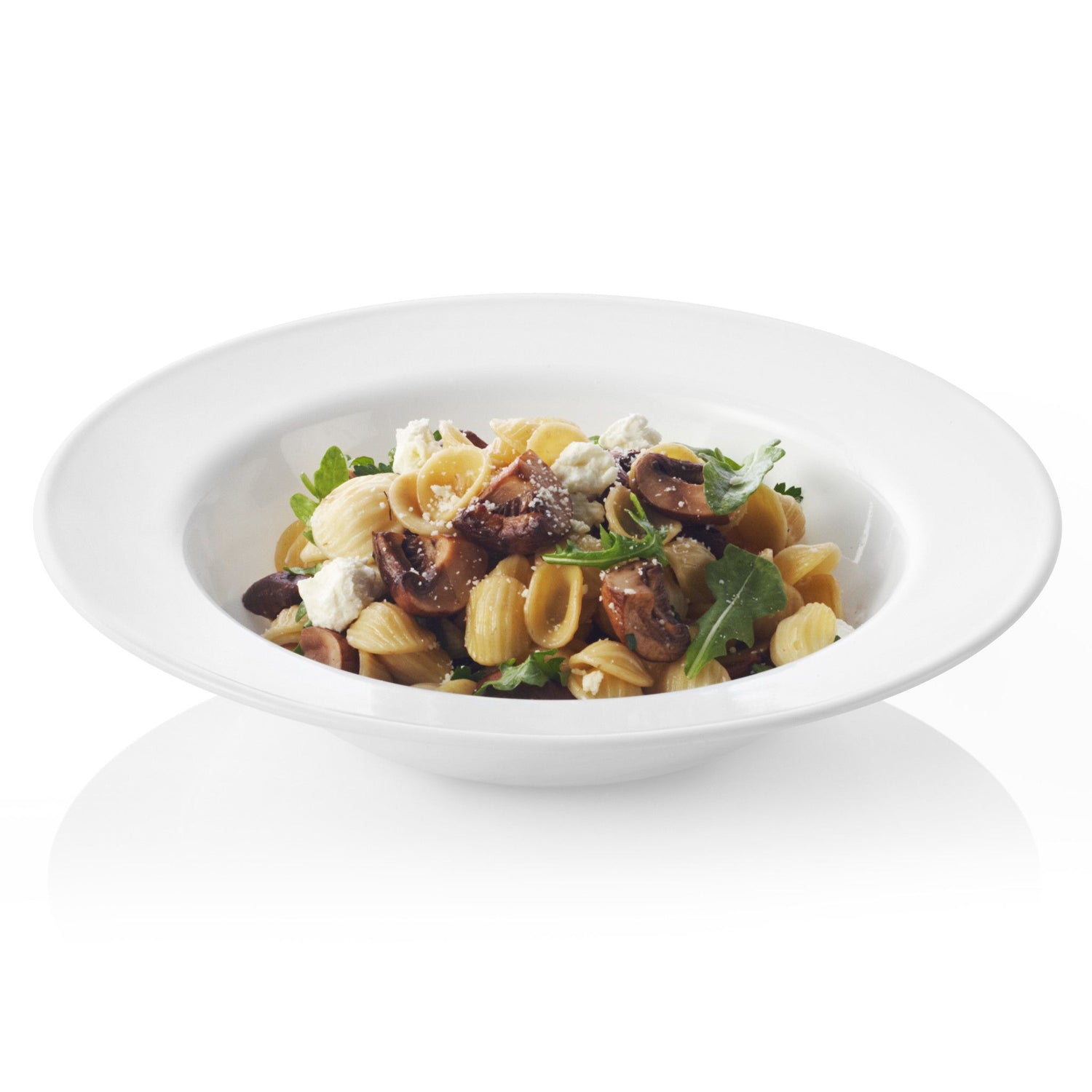 Dazzling white meal bowl showing pasta