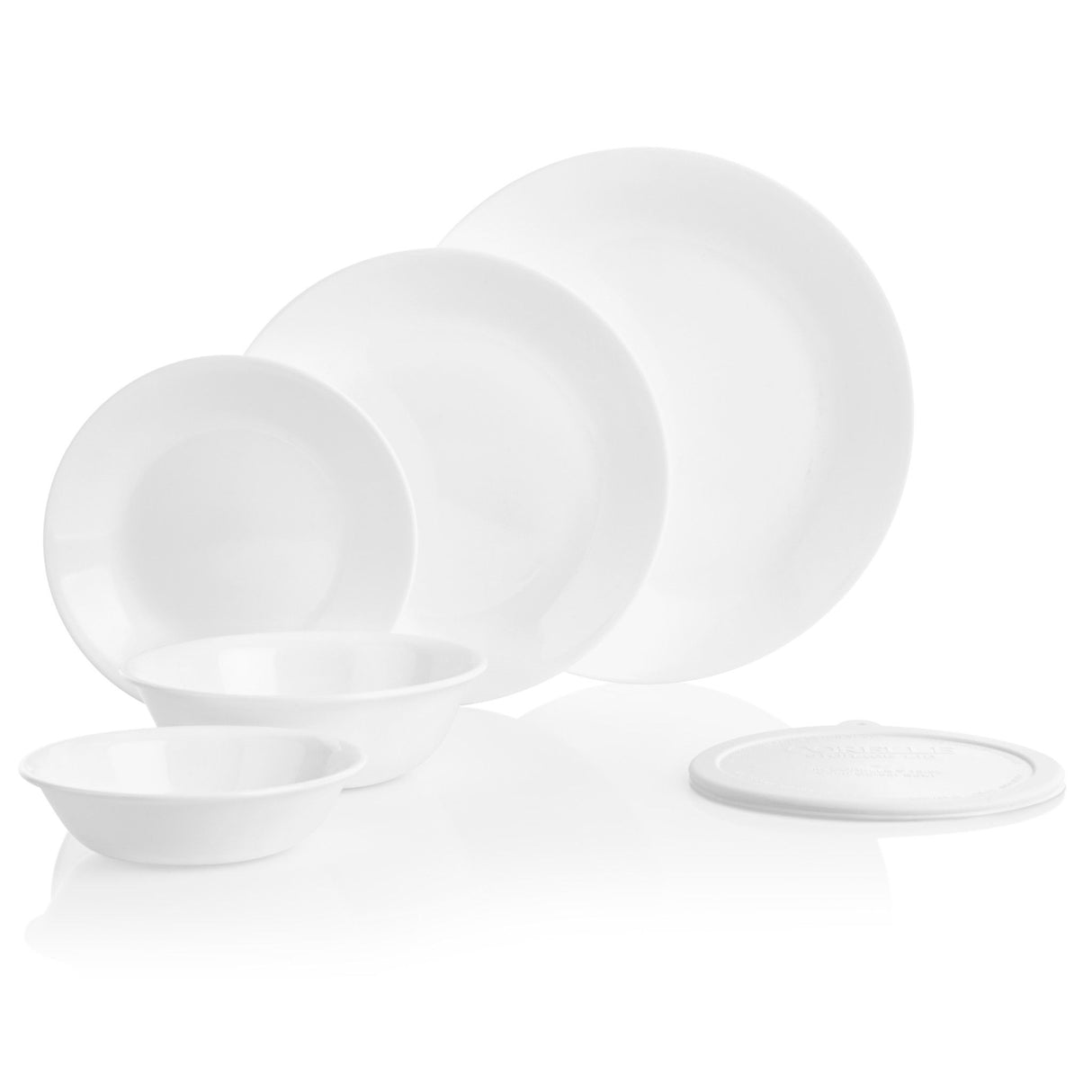 Winter Frost White 66-piece Set displaying individual plates, bowls & covers in set