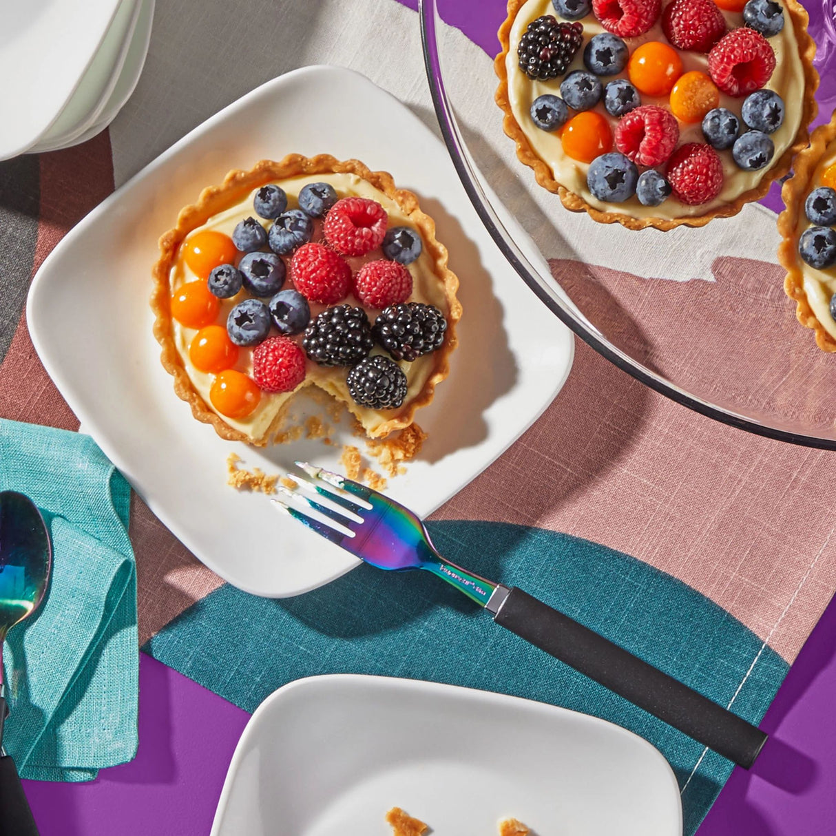Pure White Square dinner plates with food on them