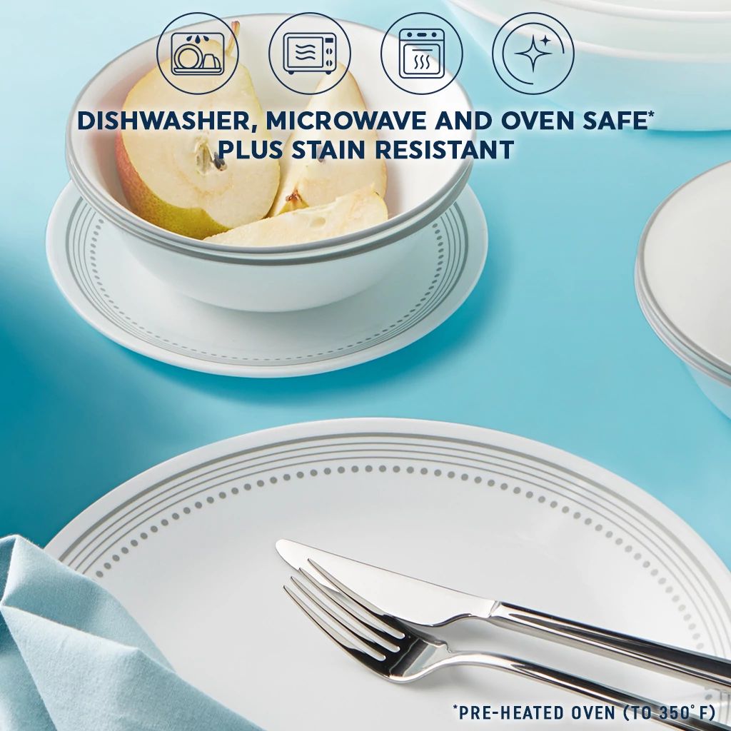 Mystic Gray appetizer plate & cereal bowl with text dishwasher, microwave & ovensafe plus stain resistant