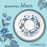  Veranda dinnerplate with appetizer plate showing how the coordinate, with text that says beautiful blues