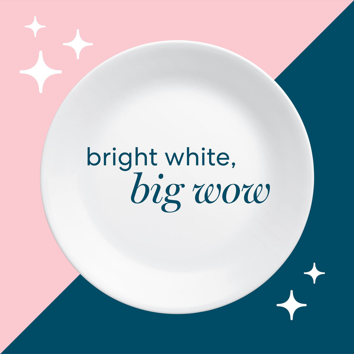 bright white, big wow text with white plate