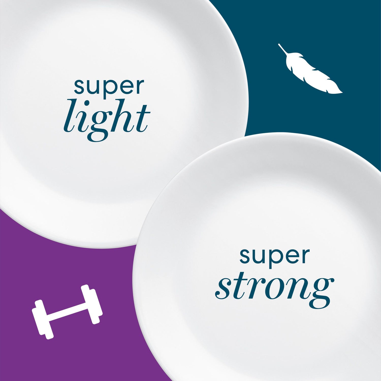 super light super stong text on white plates