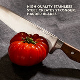  Precision Cut chef knife with text high quality stainless steel creates stronger harder blades