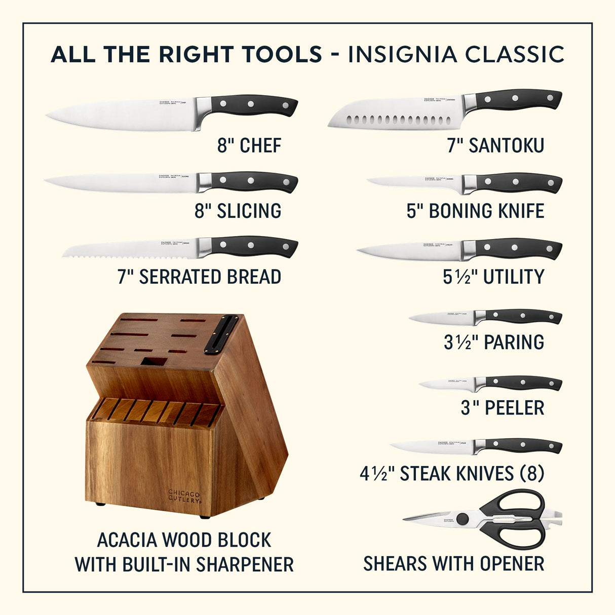 Insignia Classic 18-pc Knife Set showing individual pieces of set