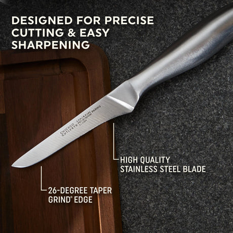  Insignia Steel Utility Knife on table with text designed for precise cutting &amp; easy sharpening
