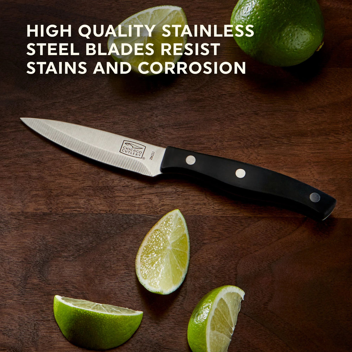 Ellsworth paring knife with text high quality stainless steel blades resist stains & corrosion