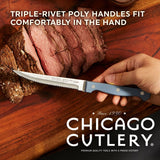  Halsted 4.5" steak knife with text triple rivet poly handles fit comfortably in the hand