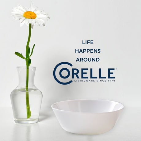  Everyday Expressions Glass Bright White 18-oz Cereal Bowl with text life happens around corelle