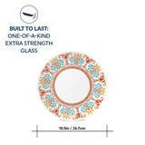  Terracotta Dreams Dinnerplate with text: built to last one of a kind extra strength glass