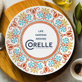  Terracotta Dreams dinnerplate with text that says life happens around Corelle
