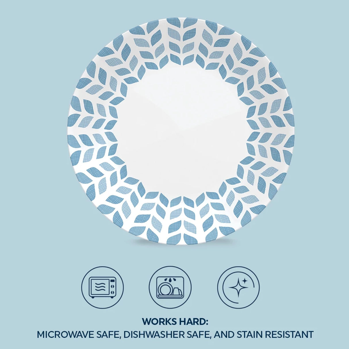 Global Collection Northern Pines 10.25" Dinner Plate with text works hard microwave & dishwasher safe & stain resistant