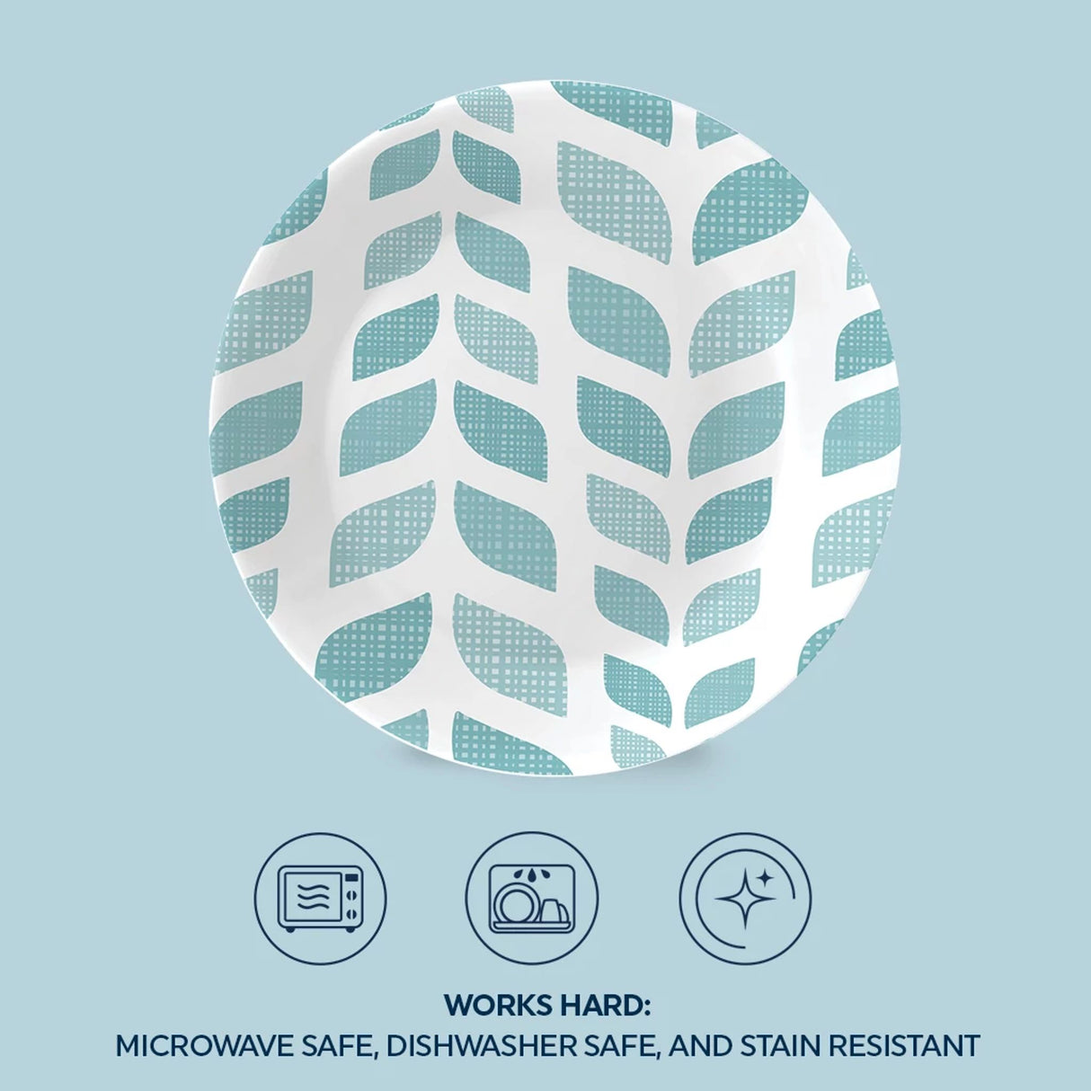 Northern Pines 6.75" Appetizer Plate with text works hard microwave & dishwasher safe & stain resistant