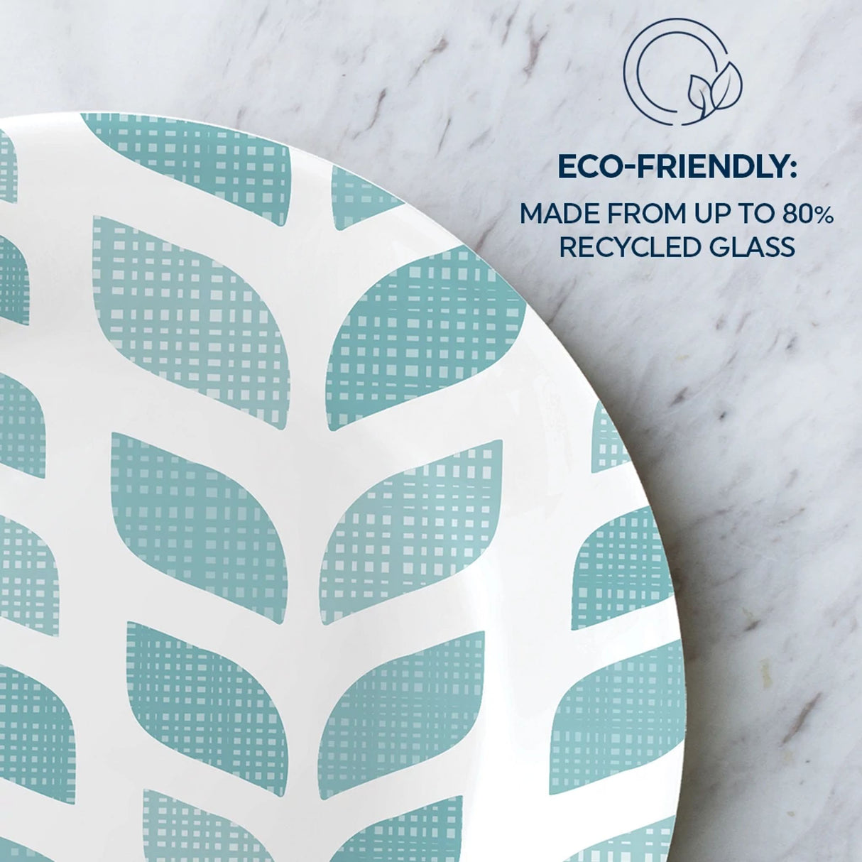 Northern Pines 6.75" Appetizer Plate with text eco-friendly made from up to 80% recycled glass