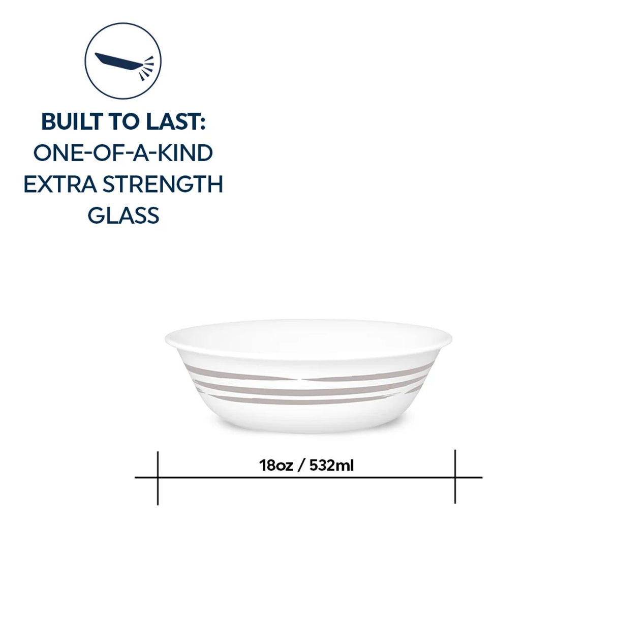 Brushed Silver 18-oz cereal bowl with text built to last one of a kind extra strength glass