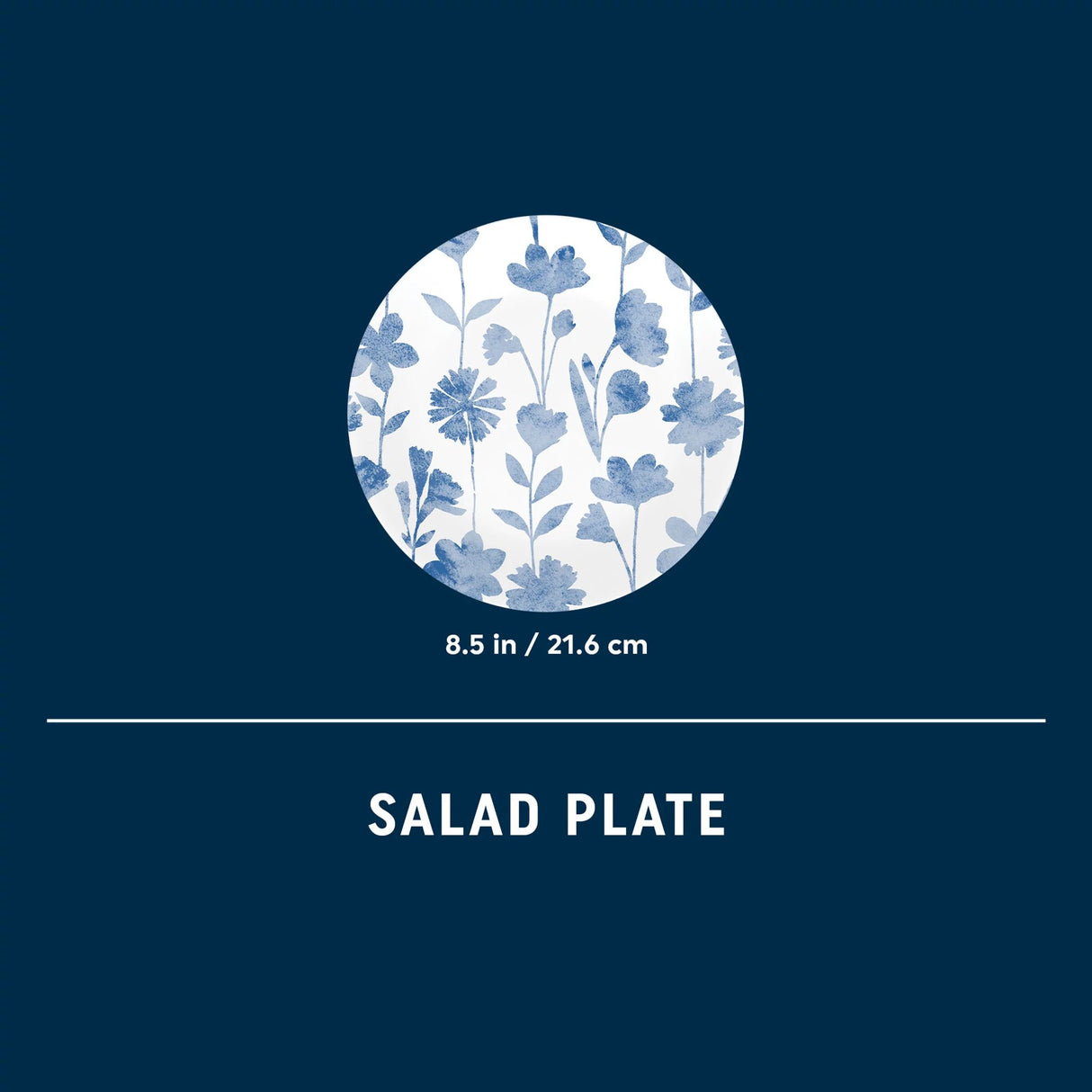 Botanical Stripes Salad Plate with dimensions 8.5in/21.6cm