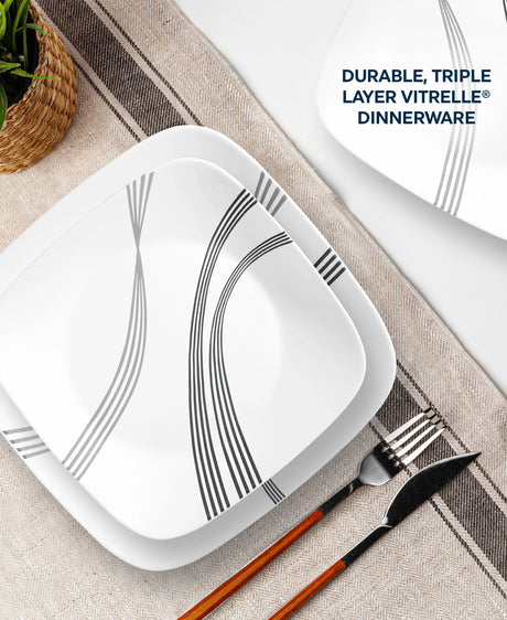  Urban Arc Dinner and Lunch Plate on the table with text durable triple layer vitrelle dinnerwareor 4