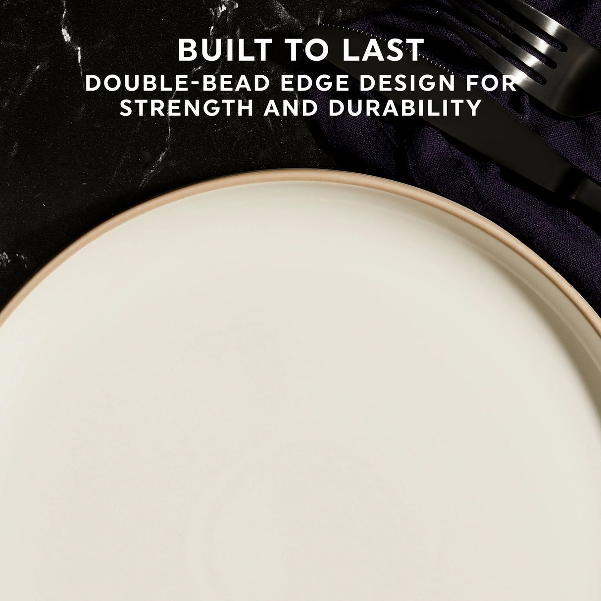  Stoneware Sea Salt 10.5" Dinner Plate with text built to last double-bead edge design for strength &amp; durabiity