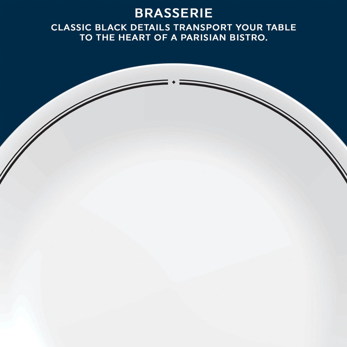 Brasserie dinner plate with text classic black details transport your table to the heart of a Parisian bistro