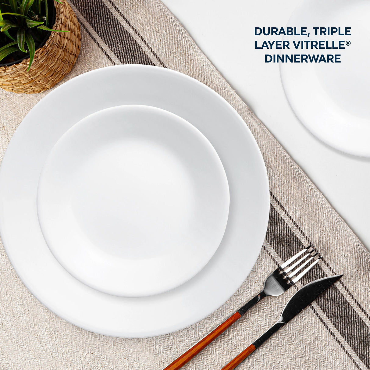 Winter Frost White dinner & lunch plates with text durable triple layer vitrelle dinnerware