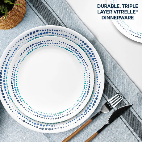  Dinner &amp; Appetizer Plate on table with text durable triple layer vitrelle dinnerware