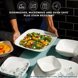  Square Amalie set on table with text dishwasher, microwave &amp; ove safe plus safe resistant