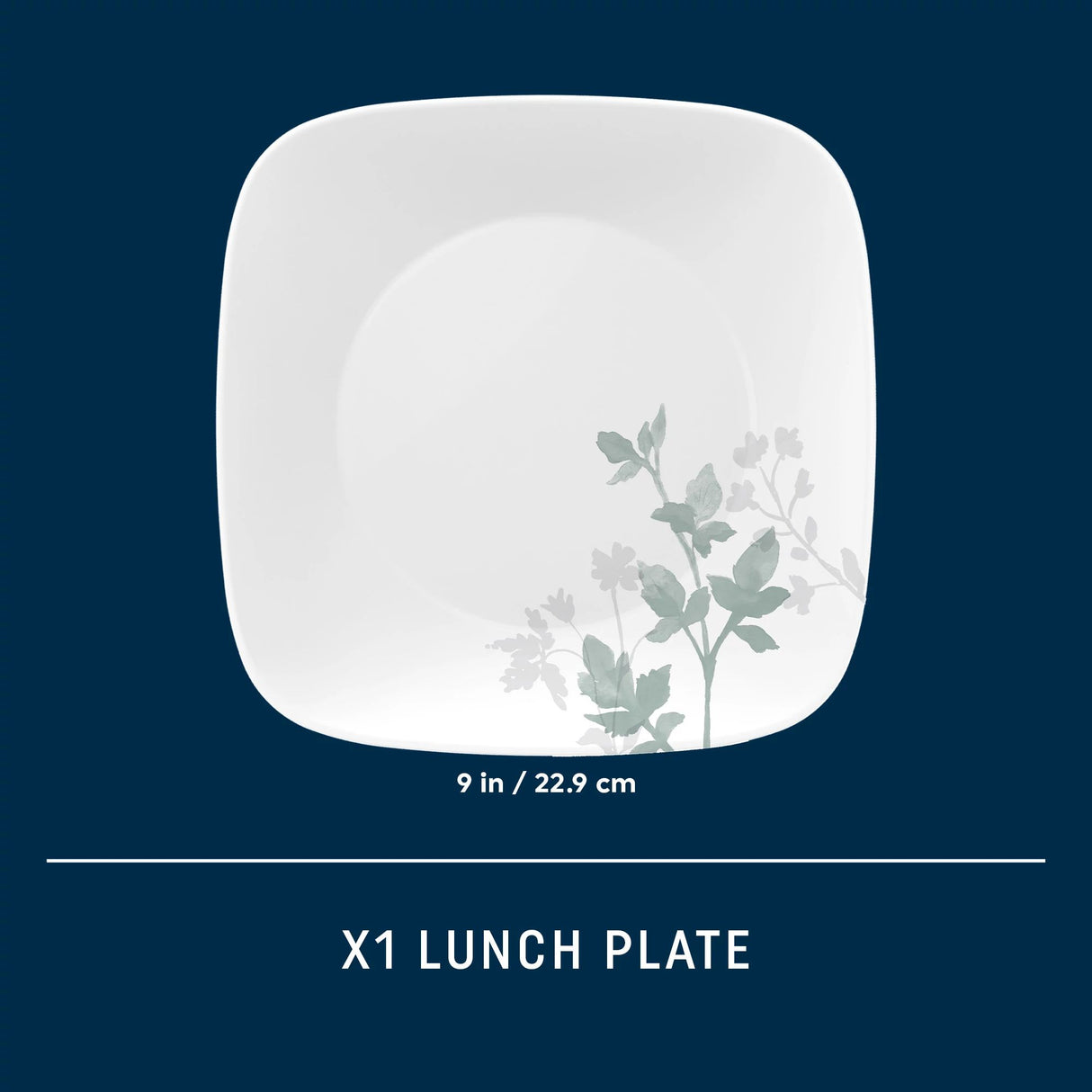 Square Amalie 9" Salad Plate shown with dimension in text