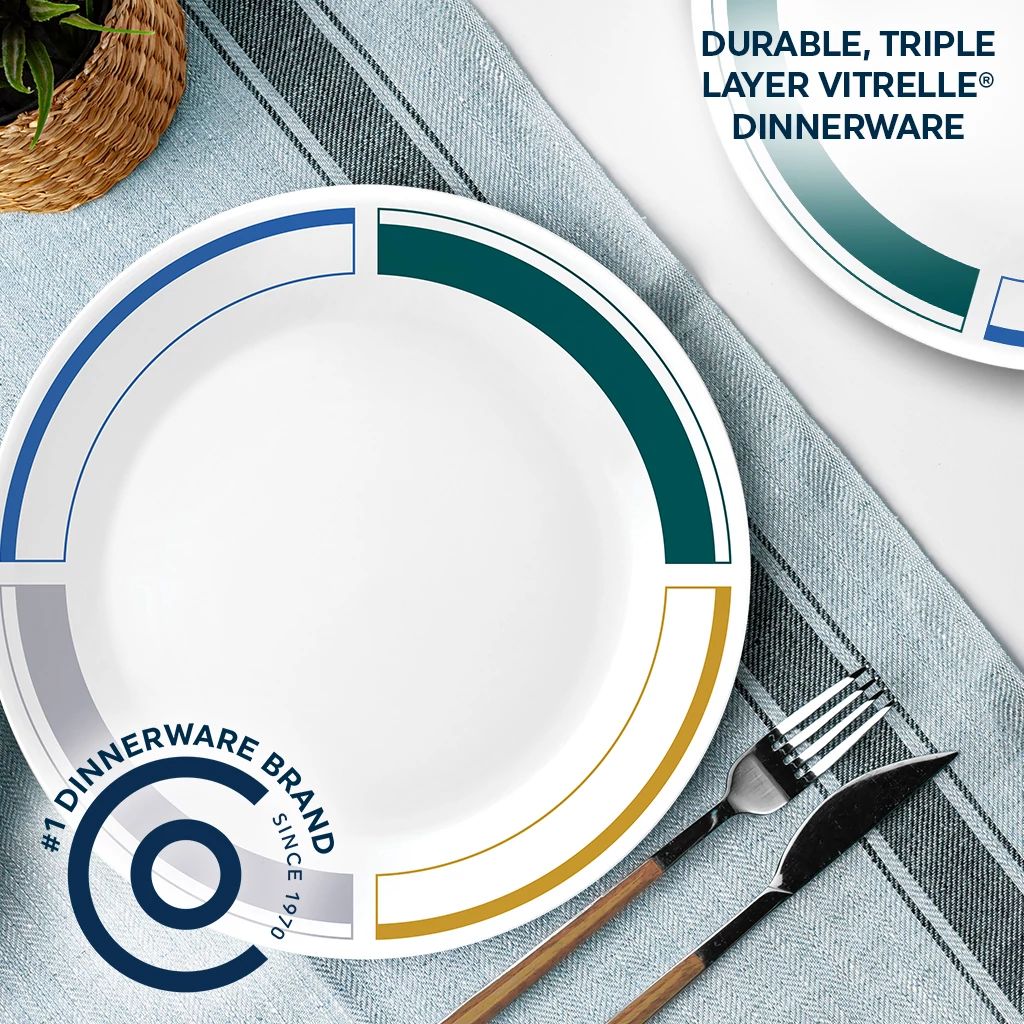 Color Block 10.25" Dinner Plate with text durable triple layer vitrelle dinnerware