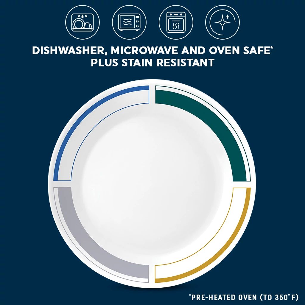 Color Block 10.25" Dinner Plate with text dishwasher, microwave & ovensafe plus stain resistant