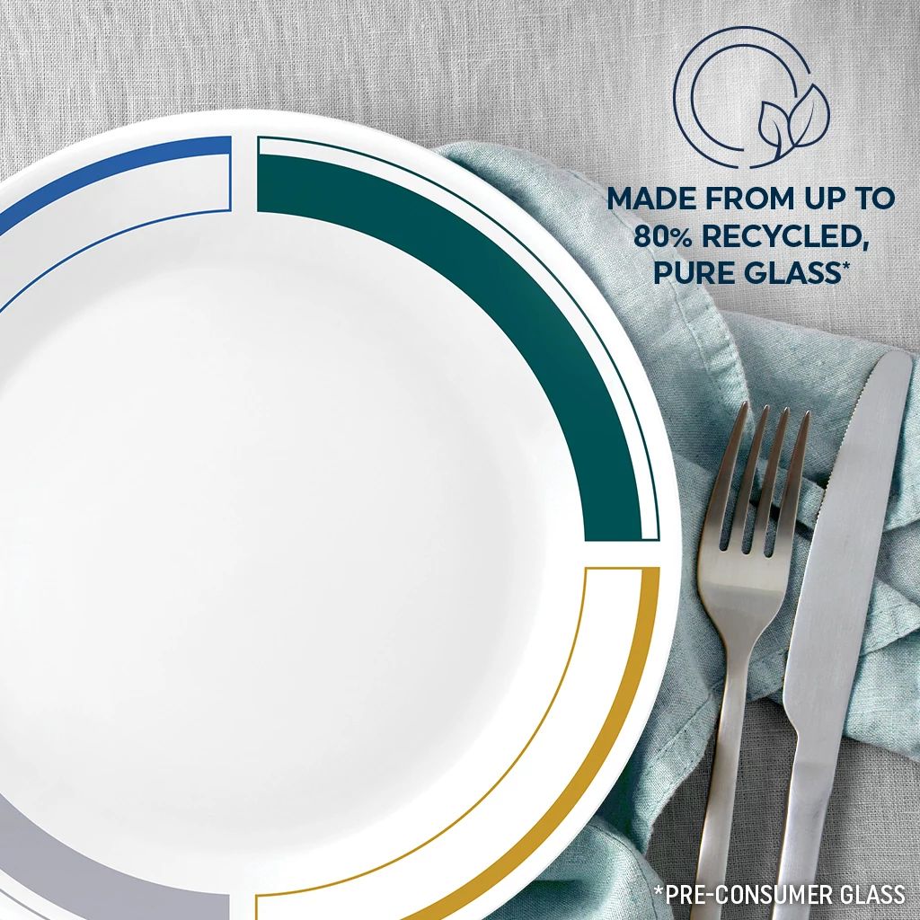 Color Block 10.25" Dinner Plate with text made from up to 80% recycled pure glass