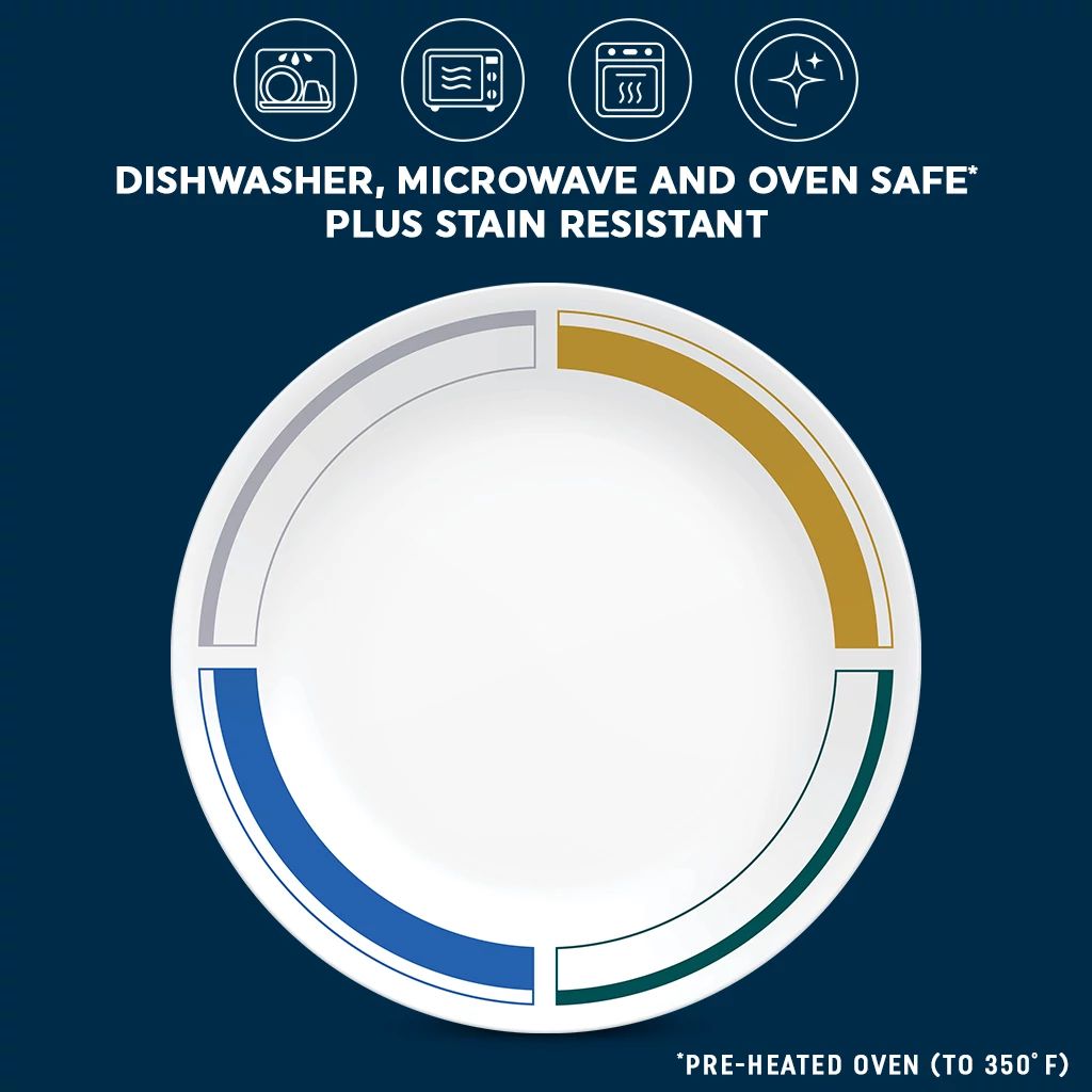 Color Block 8.5" Salad Plate with text dishwasher, microwave & ovensafe plus stain resistant