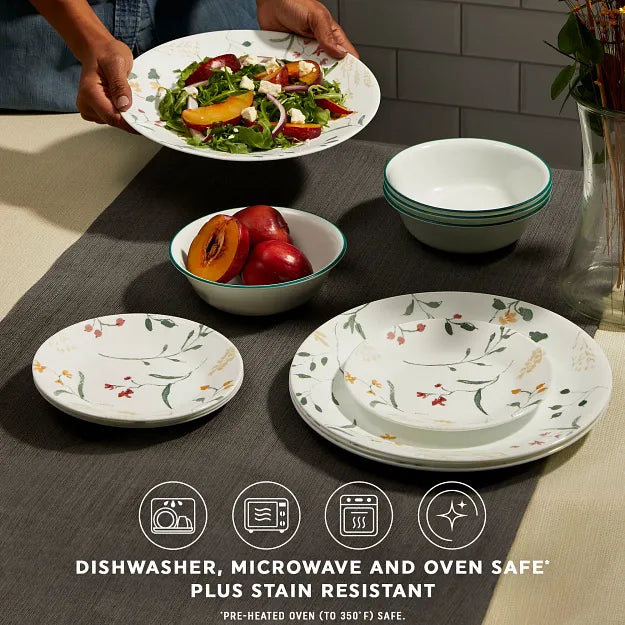 Wildflower Scatter dinnerware with text dishwasher, microwave & ovensafe plus stain resistant