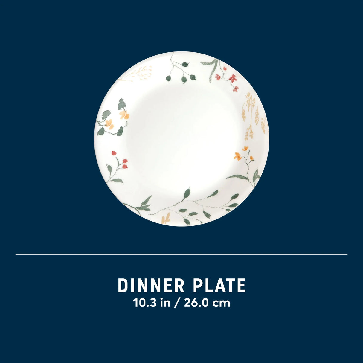 Wildflower Scatter dinnerplate showing dimension of 10.35