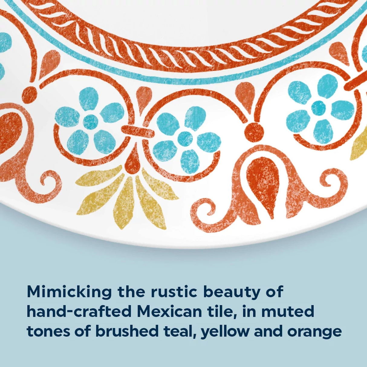 Terracotta Dreams close up view with text mimicking the rustic beauty of hand-crafted Mexican tile in muted tones