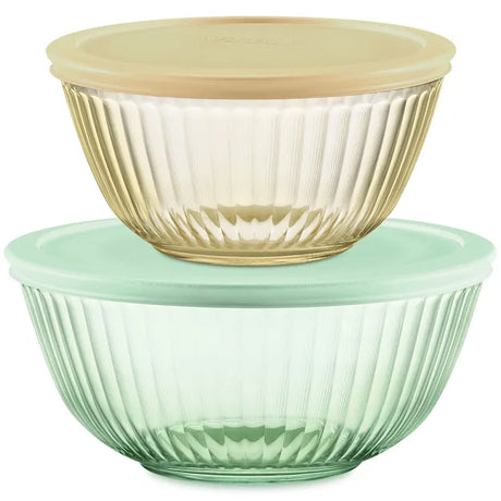 Pyrex Colors Yellow & Green Mixing Bowls with lids