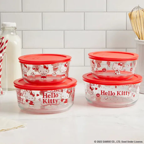  8-piece Glass Storage Set: Hello Kitty® My Favorite Flavor on the counter 